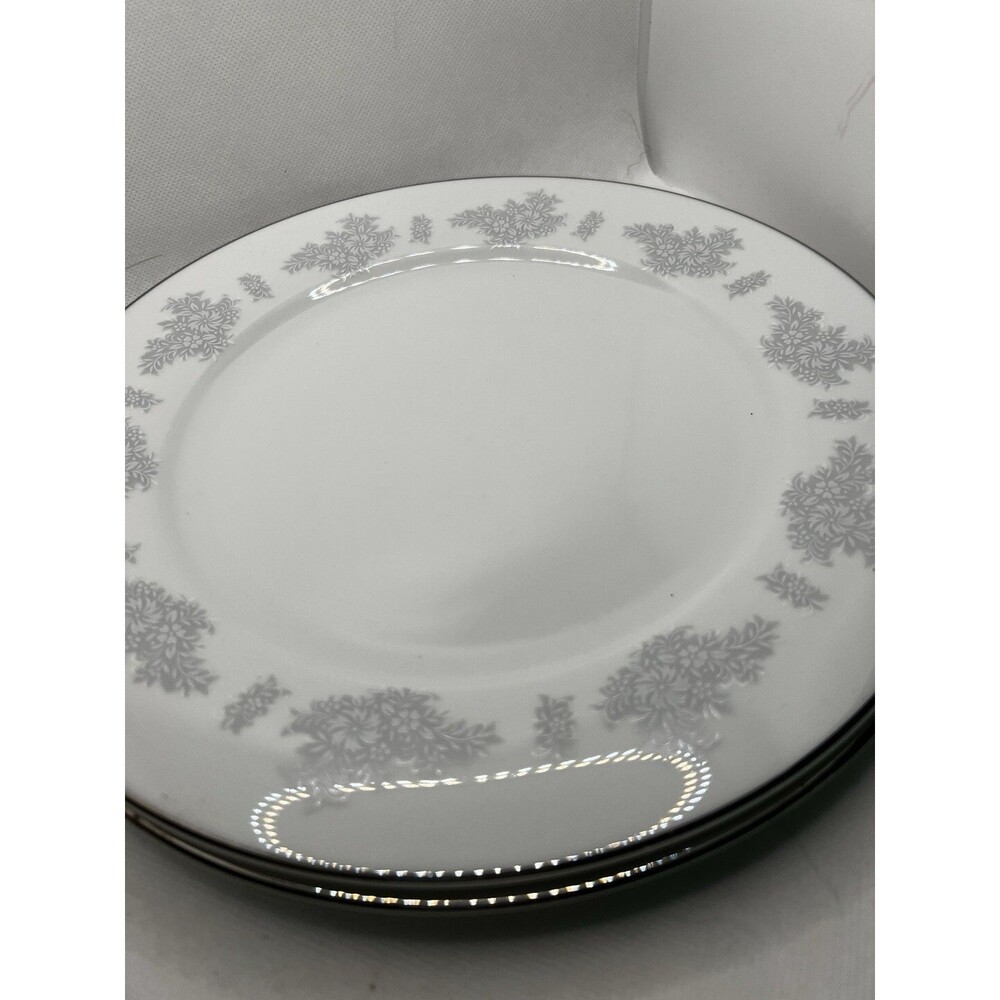 Set of 2 Noritake Armand Dinner Plates white silver